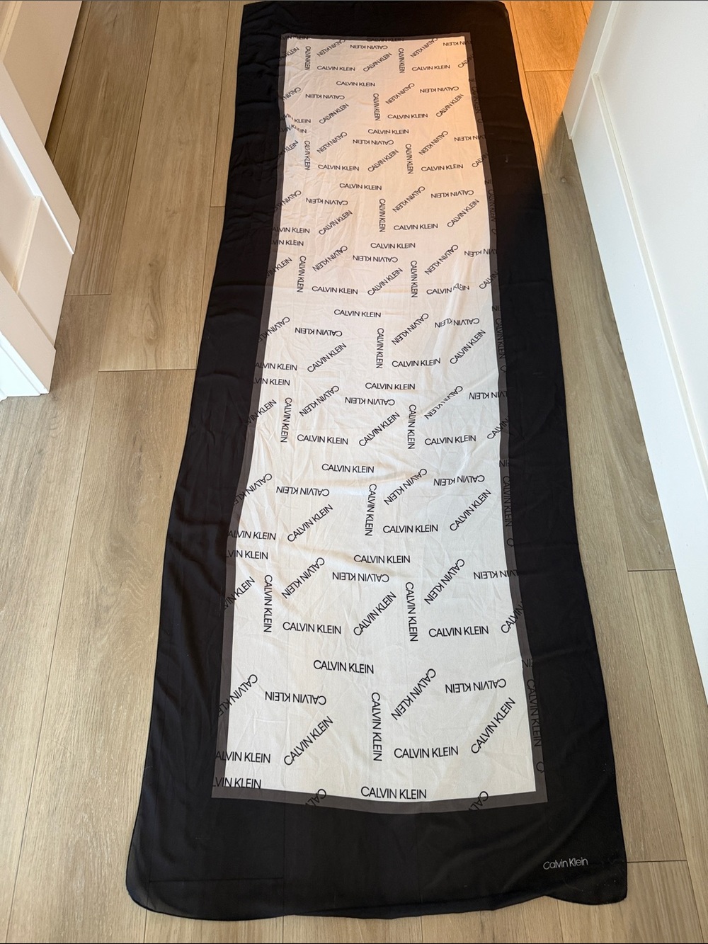 Calvin Klein Black & White Logo Border Scarf